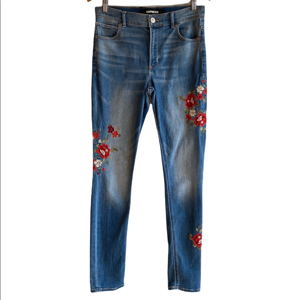 Express Floral Embroidered High Rise Stretch Leggings  Jeggings